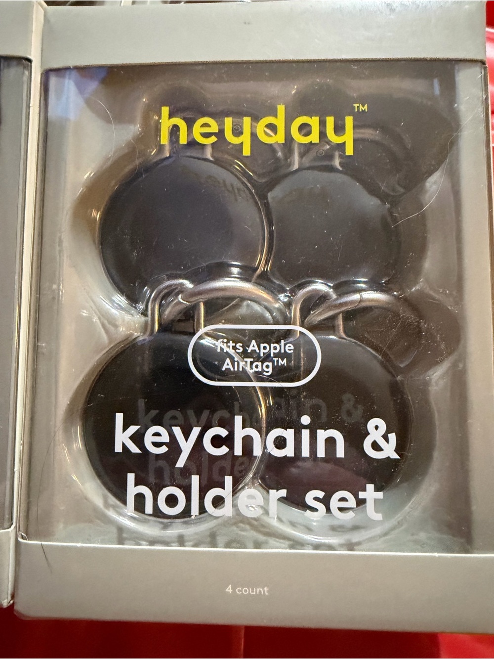 heyday AirTag Keychain & Holder Set, Black, Fits Apple AirTag, 4 Count